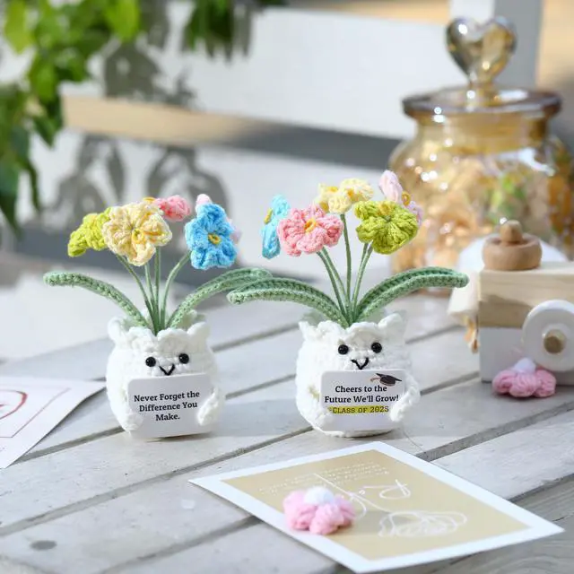 Alt view image 7 of 7 - Back to School Teacher Gifts, Helping Me Grow Crochet Flower Pot