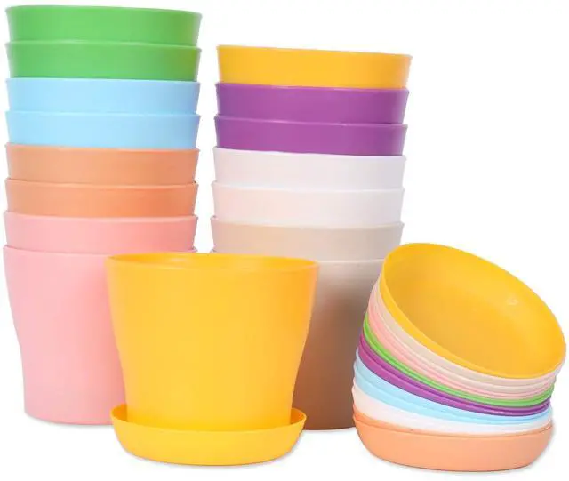 Main image of 16-Pack 4" Plastic Flower Plant Pots Thickened Seedlings Nursery Pots, Colorful Flower Plant Container Seed Starting Pots with Pallet (8 Colors)