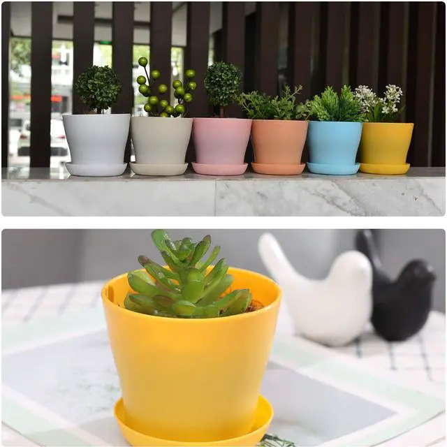 Alt view image 6 of 7 - 16-Pack 4" Plastic Flower Plant Pots Thickened Seedlings Nursery Pots, Colorful Flower Plant Container Seed Starting Pots with Pallet (8 Colors)