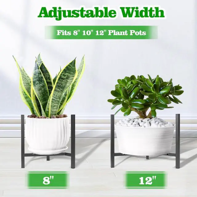 Alt view image 2 of 7 - Plant Stand Indoor Adjustable, Metal Modern Plant Stands, Heavy Duty Stable Plant Pot Flower Holder Indoor Outdoor Corner, Fit 8 9 10 11 12 inch Pots, Black (Pot & Plant Not Included)