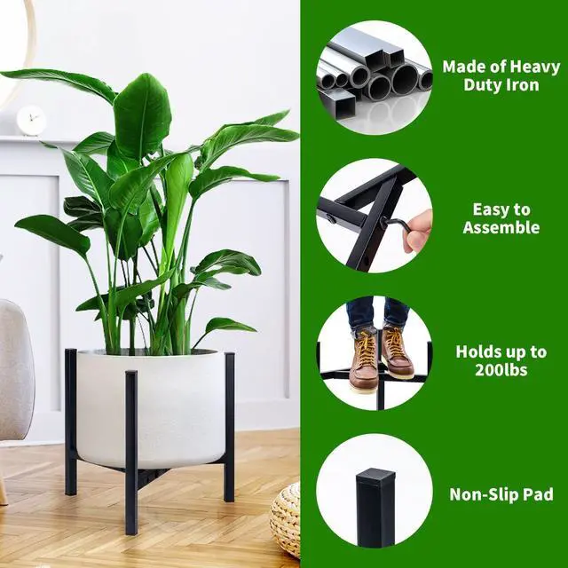 Alt view image 4 of 7 - Plant Stand Indoor Adjustable, Metal Modern Plant Stands, Heavy Duty Stable Plant Pot Flower Holder Indoor Outdoor Corner, Fit 8 9 10 11 12 inch Pots, Black (Pot & Plant Not Included)