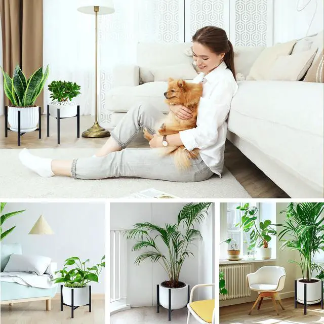Alt view image 5 of 7 - Plant Stand Indoor Adjustable, Metal Modern Plant Stands, Heavy Duty Stable Plant Pot Flower Holder Indoor Outdoor Corner, Fit 8 9 10 11 12 inch Pots, Black (Pot & Plant Not Included)