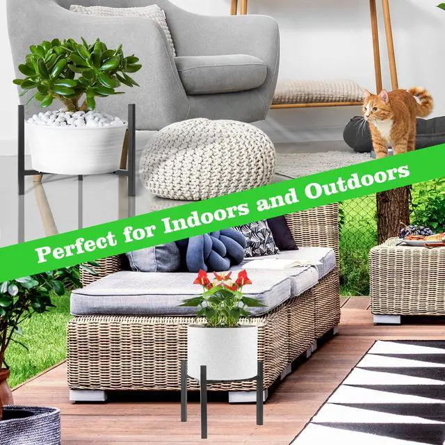 Alt view image 6 of 7 - Plant Stand Indoor Adjustable, Metal Modern Plant Stands, Heavy Duty Stable Plant Pot Flower Holder Indoor Outdoor Corner, Fit 8 9 10 11 12 inch Pots, Black (Pot & Plant Not Included)