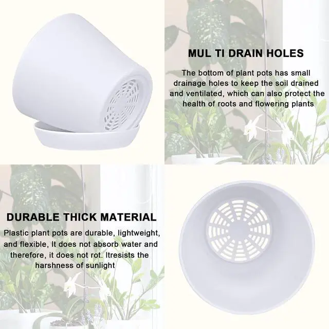 Alt view image 4 of 7 - 16-Pack 4" Plastic Flower Plant Pots Thickened Seedlings Nursery Pots, Flower Plant Container Seed Starting Pots with Pallet (White)