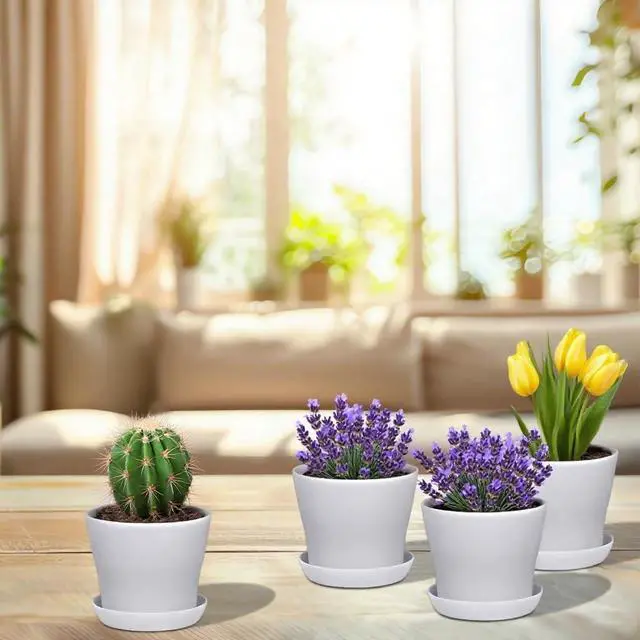 Alt view image 7 of 7 - 16-Pack 4" Plastic Flower Plant Pots Thickened Seedlings Nursery Pots, Flower Plant Container Seed Starting Pots with Pallet (White)