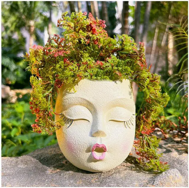 Main image of Flower Head Planter Pot,Resin Big Face Planters with Waiting Kiss,Yellow,1P
