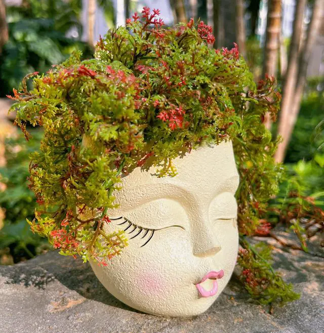 Alt view image 2 of 6 - Flower Head Planter Pot,Resin Big Face Planters with Waiting Kiss,Yellow,1P