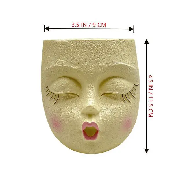 Alt view image 4 of 6 - Flower Head Planter Pot,Resin Big Face Planters with Waiting Kiss,Yellow,1P