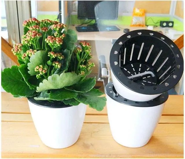 Alt view image 4 of 7 - 2 Pcs 3.5 Self Watering Planter White Flower Pot, Flowers Plants, Small Mini Planter Pot, for All Plants, Herbs, African Violets, Succulents