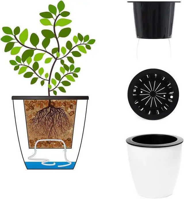 Alt view image 6 of 7 - 2 Pcs 3.5 Self Watering Planter White Flower Pot, Flowers Plants, Small Mini Planter Pot, for All Plants, Herbs, African Violets, Succulents
