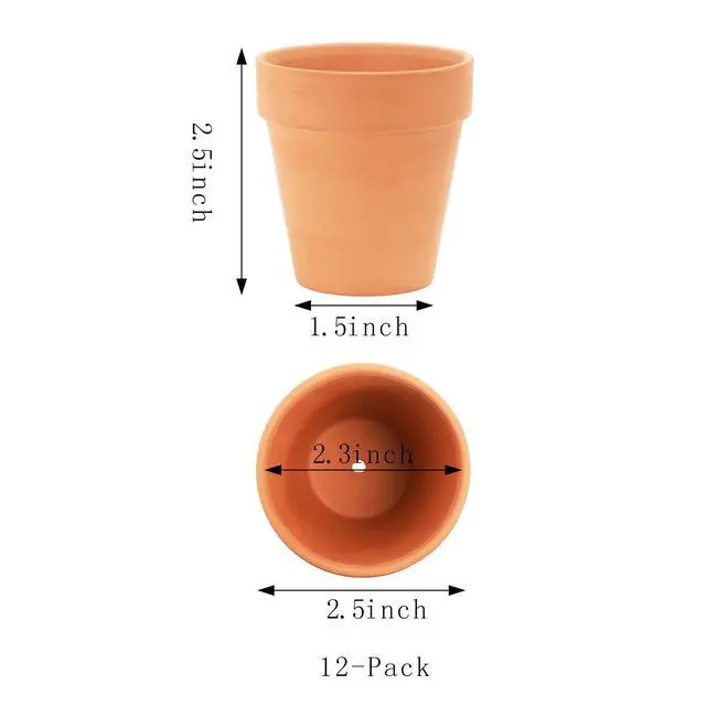 Alt view image 2 of 5 - 2.5 inch Terracotta Pots with Drainage Holes,Small Mini Clay Ceramic Pottery Planter,Cactus Flower Terra Cotta Pots,Succulents Nursery Pots for Indoor/Outdoor Plants,Crafts,Wedding-12 Pack
