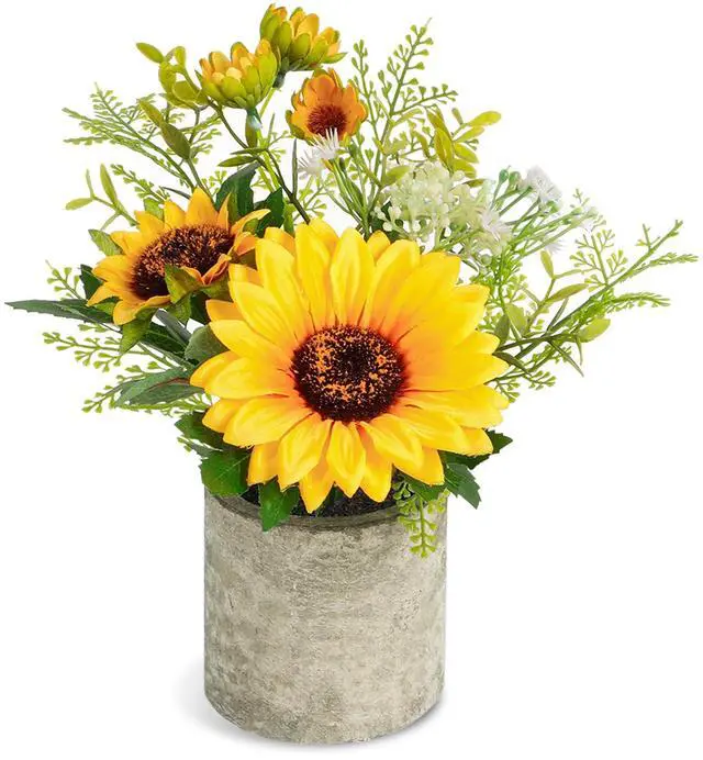 Main image of Sunflower Artificial Flowers Pot, Sunflower Decor, Yellow Fake Flower in Pots, for Home Bathroom Kitchen