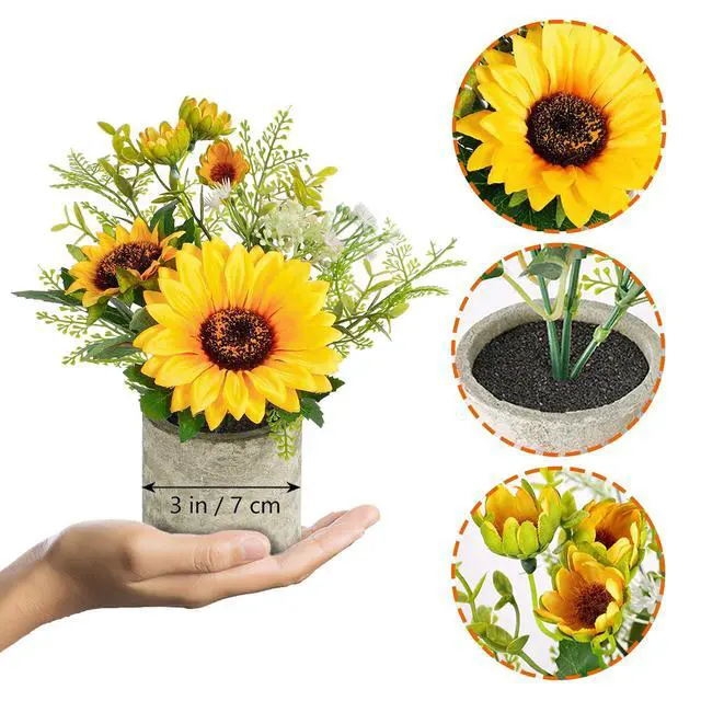 Alt view image 3 of 7 - Sunflower Artificial Flowers Pot, Sunflower Decor, Yellow Fake Flower in Pots, for Home Bathroom Kitchen