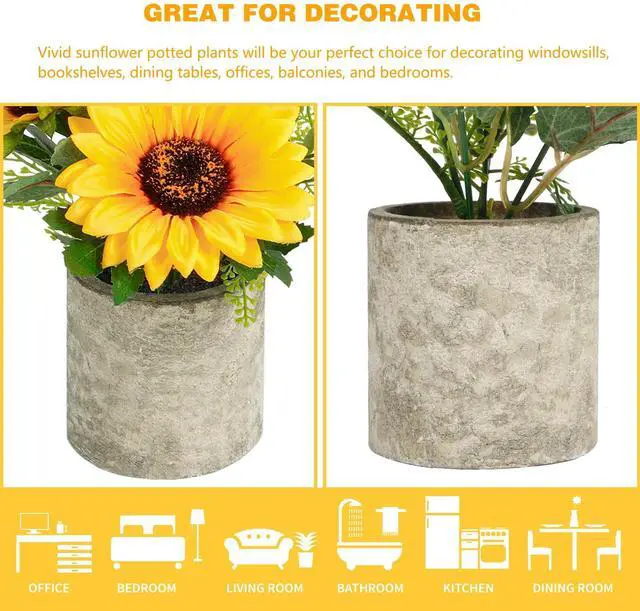 Alt view image 4 of 7 - Sunflower Artificial Flowers Pot, Sunflower Decor, Yellow Fake Flower in Pots, for Home Bathroom Kitchen