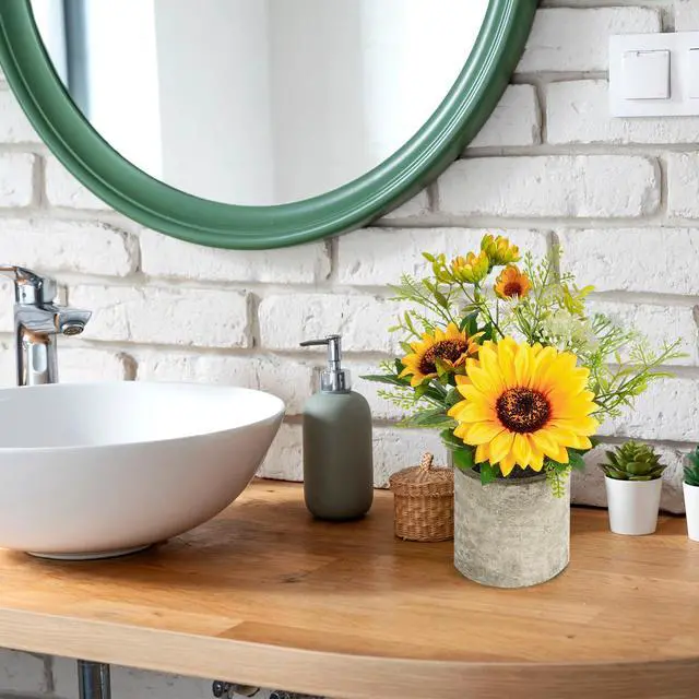 Alt view image 7 of 7 - Sunflower Artificial Flowers Pot, Sunflower Decor, Yellow Fake Flower in Pots, for Home Bathroom Kitchen