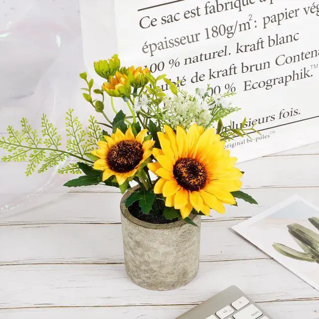 Alt view image 5 of 7 - Sunflower Artificial Flowers Pot, Sunflower Decor, Yellow Fake Flower in Pots, for Home Bathroom Kitchen