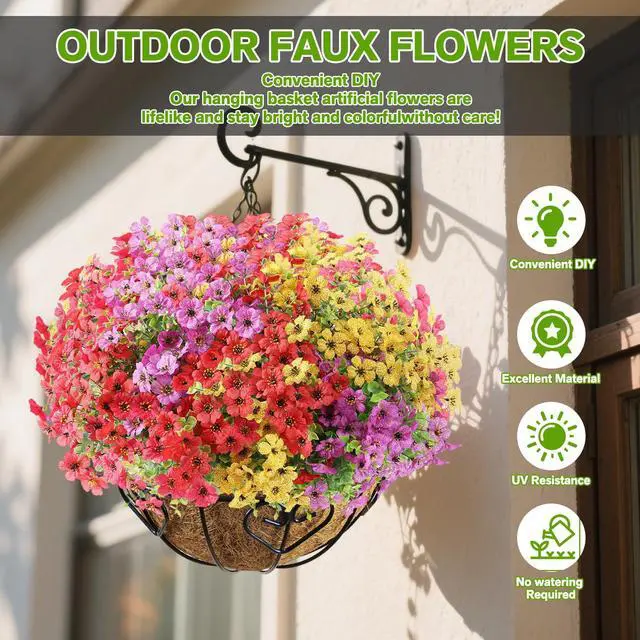 Alt view image 2 of 7 - Artificial Flowers Fake Plants for Outdoors Summer Decoration | 13 Bundles Silk Realistic UV Resistant Faux Flowers for Outside Planter Porch Yard Patio Garden Home Indoor, Mix