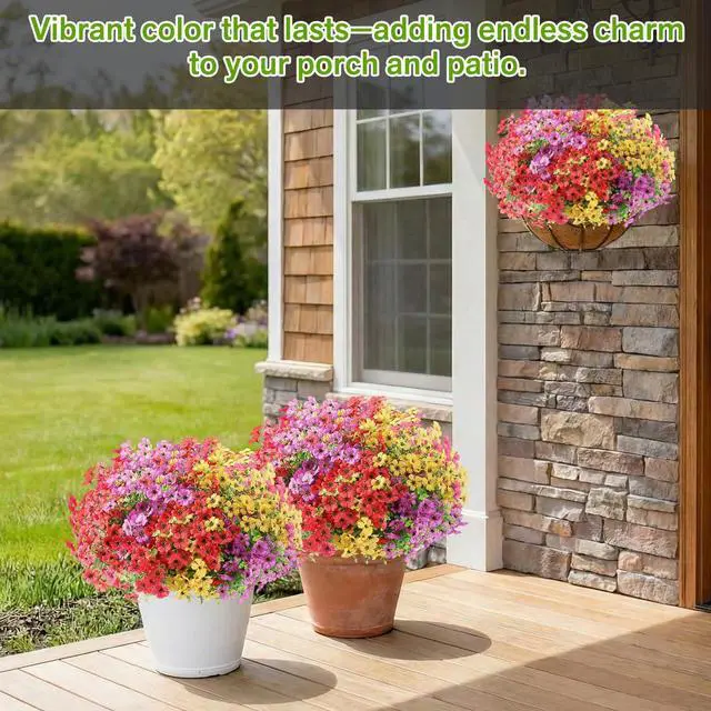 Alt view image 4 of 7 - Artificial Flowers Fake Plants for Outdoors Summer Decoration | 13 Bundles Silk Realistic UV Resistant Faux Flowers for Outside Planter Porch Yard Patio Garden Home Indoor, Mix