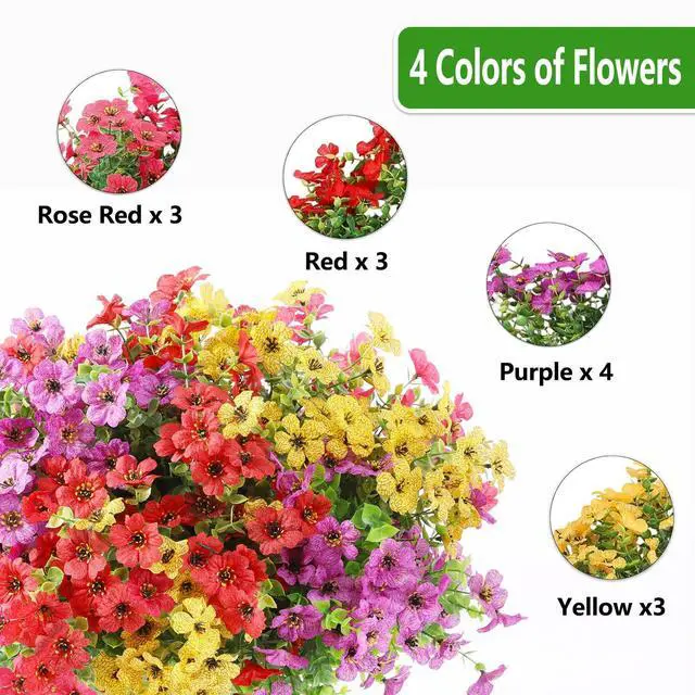 Alt view image 6 of 7 - Artificial Flowers Fake Plants for Outdoors Summer Decoration | 13 Bundles Silk Realistic UV Resistant Faux Flowers for Outside Planter Porch Yard Patio Garden Home Indoor, Mix