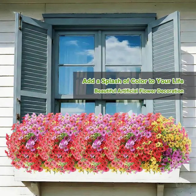 Alt view image 7 of 7 - Artificial Flowers Fake Plants for Outdoors Summer Decoration | 13 Bundles Silk Realistic UV Resistant Faux Flowers for Outside Planter Porch Yard Patio Garden Home Indoor, Mix