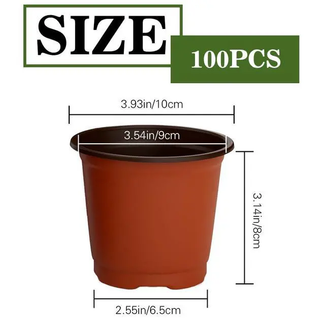 Alt view image 2 of 6 - Nursery Pots 100 PCS 4 Inch Plant Pots with 100 Labels, Planting Pot for Plants Indoor Outdoor, Plastic Flower Pot for Seedlings Transplanting Small Plants Growing