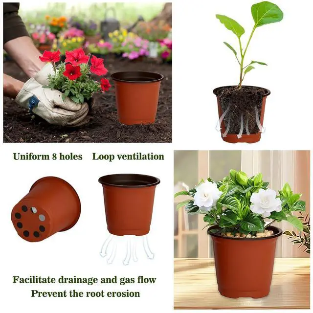 Alt view image 5 of 6 - Nursery Pots 100 PCS 4 Inch Plant Pots with 100 Labels, Planting Pot for Plants Indoor Outdoor, Plastic Flower Pot for Seedlings Transplanting Small Plants Growing