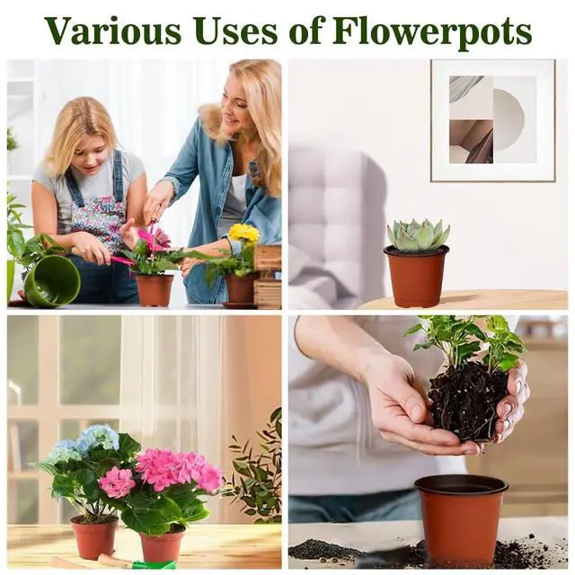 Alt view image 6 of 6 - Nursery Pots 100 PCS 4 Inch Plant Pots with 100 Labels, Planting Pot for Plants Indoor Outdoor, Plastic Flower Pot for Seedlings Transplanting Small Plants Growing