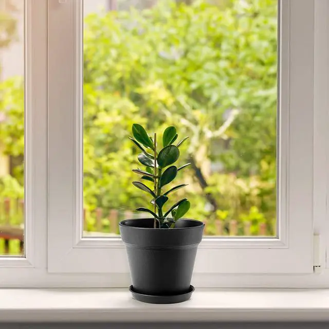 Alt view image 5 of 6 - 4 Inch Small Plant Pots 6 Pack, Plastic Plant Pots Indoor Saucer, Black | Small Pots for Plants with Holes and Tray, Thickened Indoor Planters Seedlings Nursery Pots, African Violet and Succulent