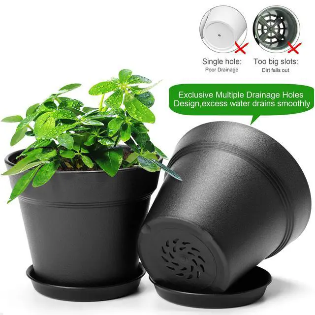 Alt view image 3 of 6 - 4 Inch Small Plant Pots 6 Pack, Plastic Plant Pots Indoor Saucer, Black | Small Pots for Plants with Holes and Tray, Thickened Indoor Planters Seedlings Nursery Pots, African Violet and Succulent