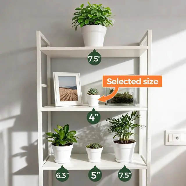 Alt view image 5 of 6 - Small Plant Pots 4 Inch 8 Pack, Plastic Indoor Flower Pots Saucer White | Succulent cactus herbs, Windowsill seedling starters, Desk office shelf, Mini compact lightweight