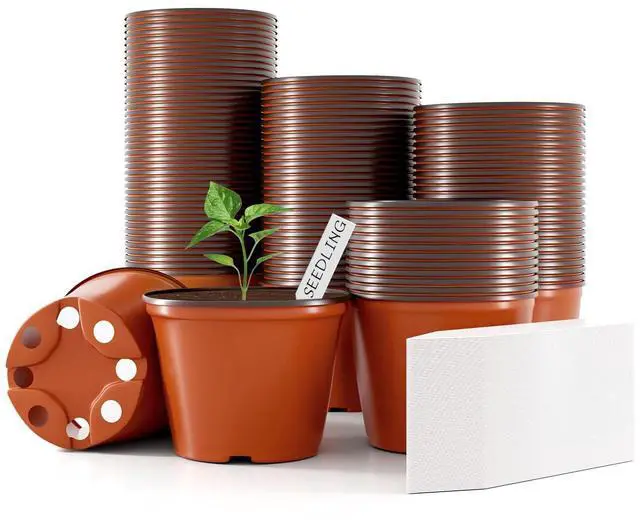 Main image of 100 Pcs Plant Nursery Pots, 4 Inch Small Plant Seedling Pots with Labels Plastic Plant Flower Pots with Drainage Holes Indoor Outdoor for Succulent Cutting Transplanting