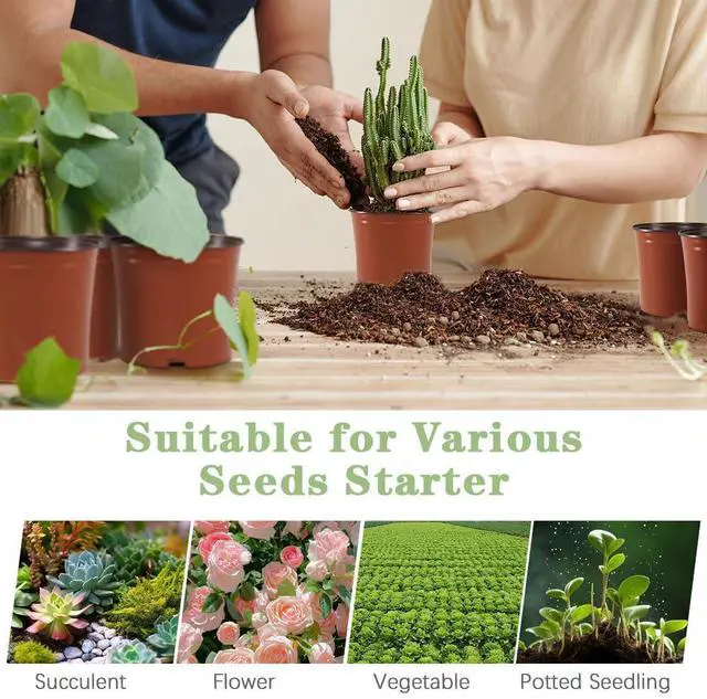 Alt view image 6 of 7 - 100 Pcs Plant Nursery Pots, 4 Inch Small Plant Seedling Pots with Labels Plastic Plant Flower Pots with Drainage Holes Indoor Outdoor for Succulent Cutting Transplanting
