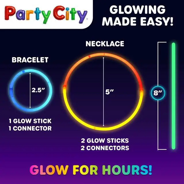 Alt view image 3 of 7 - 200 Glow Sticks Bulk Party Pack 8 Neon Glow in the Dark Party Supplies, Glowsticks with Connectors Bracelets & Necklaces, Light Up Favors for Kids, Adults, Birthdays, Parties, Decorations