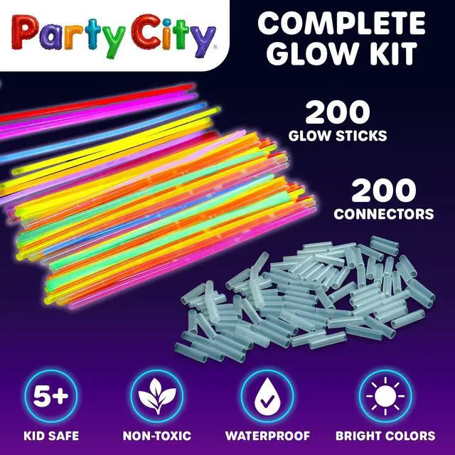 Alt view image 7 of 7 - 200 Glow Sticks Bulk Party Pack 8 Neon Glow in the Dark Party Supplies, Glowsticks with Connectors Bracelets & Necklaces, Light Up Favors for Kids, Adults, Birthdays, Parties, Decorations