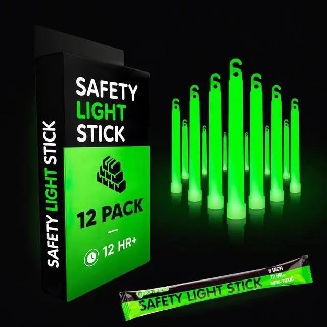 Main image of 12 Ultra Bright Emergency Glow Sticks - Individually Wrapped Long Lasting Industrial Grade Glowsticks for Survival Gear, Camping Lights, Power Outages and Military Use (Green)