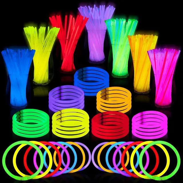 Main image of 100 Pcs 8" Glow sticks Bulk Party Favors Pack, Neon Glow in the Dark Party Supplies, Light Up Necklaces and Bracelets with Connectors, Easter, Football, Birthday Decorations