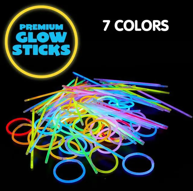 Alt view image 2 of 7 - 100 Pcs 8" Glow sticks Bulk Party Favors Pack, Neon Glow in the Dark Party Supplies, Light Up Necklaces and Bracelets with Connectors, Easter, Football, Birthday Decorations