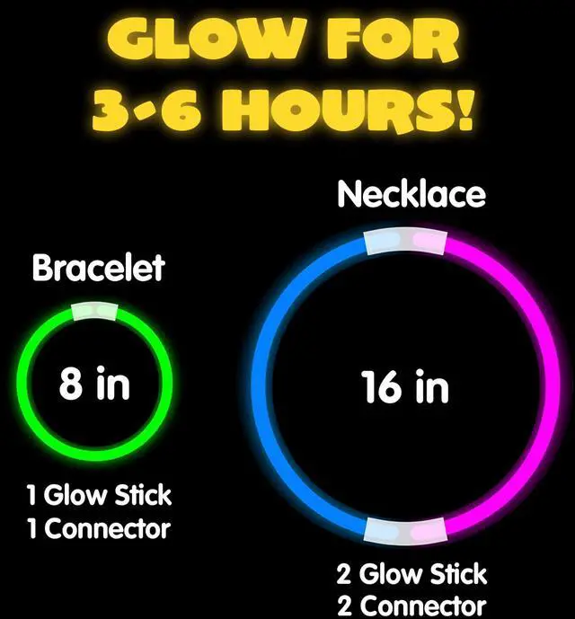Alt view image 4 of 7 - 100 Pcs 8" Glow sticks Bulk Party Favors Pack, Neon Glow in the Dark Party Supplies, Light Up Necklaces and Bracelets with Connectors, Easter, Football, Birthday Decorations