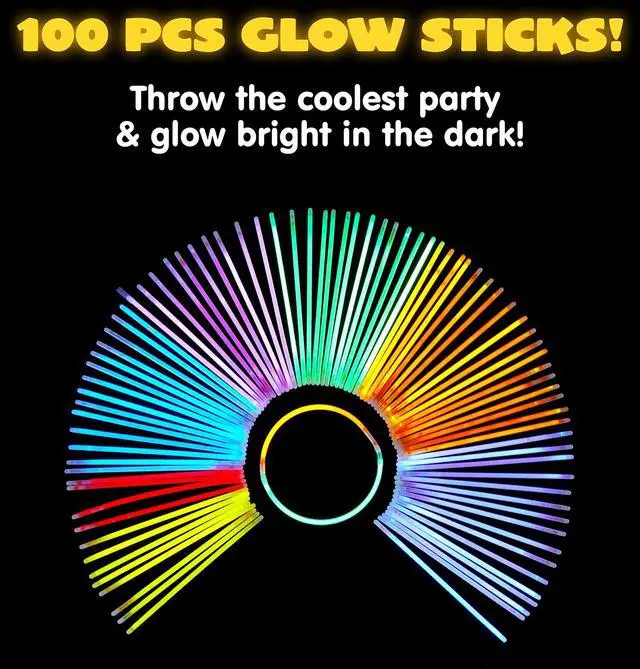 Alt view image 6 of 7 - 100 Pcs 8" Glow sticks Bulk Party Favors Pack, Neon Glow in the Dark Party Supplies, Light Up Necklaces and Bracelets with Connectors, Easter, Football, Birthday Decorations