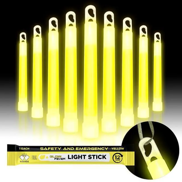 Main image of Emergency Safety Military Grade Glow Sticks, 10PCS, 6" Ultra Bright Light Sticks with 12 Hours Duration. Great for Hiking, Party, Camping, Blackouts, Hurricane and Survival Kits (Yellow)