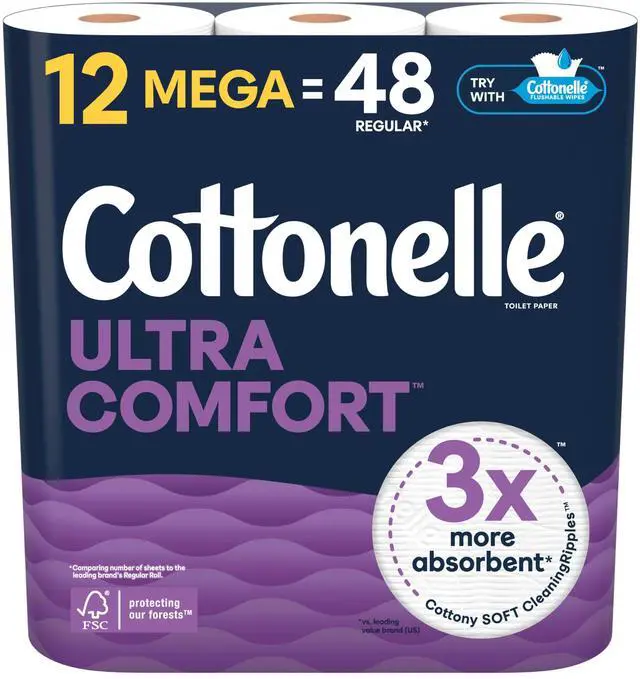 Main image of Ultra Comfort Toilet Paper, 12 Mega Rolls (48 Regular Rolls), 244 Sheets per Roll