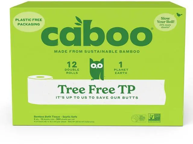 Main image of Tree Free Toilet Paper, Septic Safe Toilet Tissue, Plastic Free, Non Toxic, Chemical Free, 2 Ply Bathroom Toilet Paper | Pack of 12 Double Rolls, 300 Sheets Per Roll