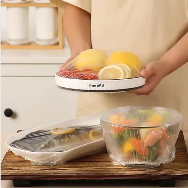 Alt view image 2 of 5 - Disposable Elastic Food Cover Plastic Wrap Caps Food Grade | Fresh Food Saver, Fits Bowls & Plates, Dust Protection, Stretch Fit Design, Multi-Use Covers