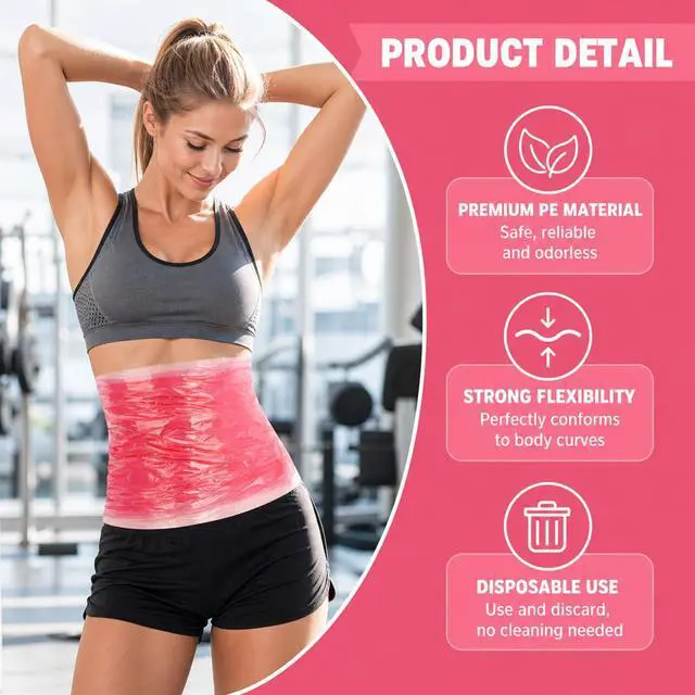Alt view image 3 of 7 - 1 Rolls 60 Meters Pink Osmotic Plastic Body Wrap, Workout Sweat Enhancer Belly Stomach Wrap Thermal Burning, Body Workout Film Applicator Power Waist for Women