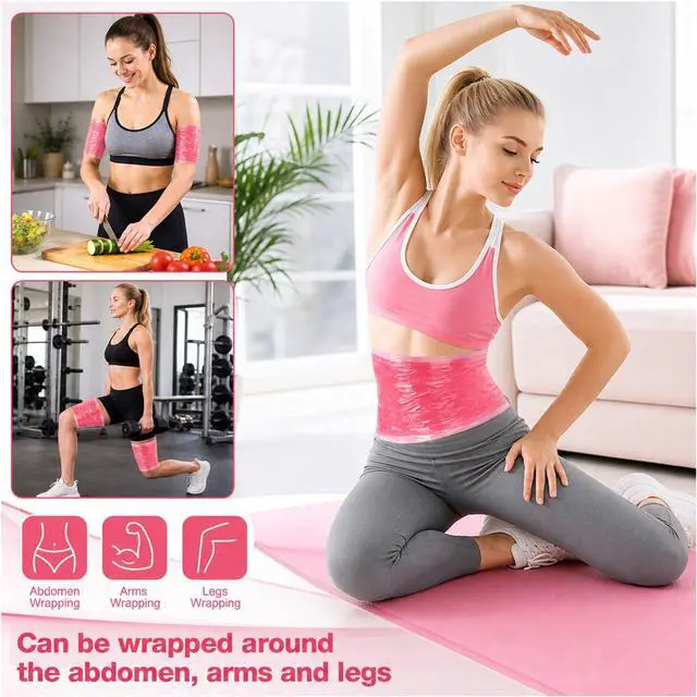 Alt view image 5 of 7 - 1 Rolls 60 Meters Pink Osmotic Plastic Body Wrap, Workout Sweat Enhancer Belly Stomach Wrap Thermal Burning, Body Workout Film Applicator Power Waist for Women