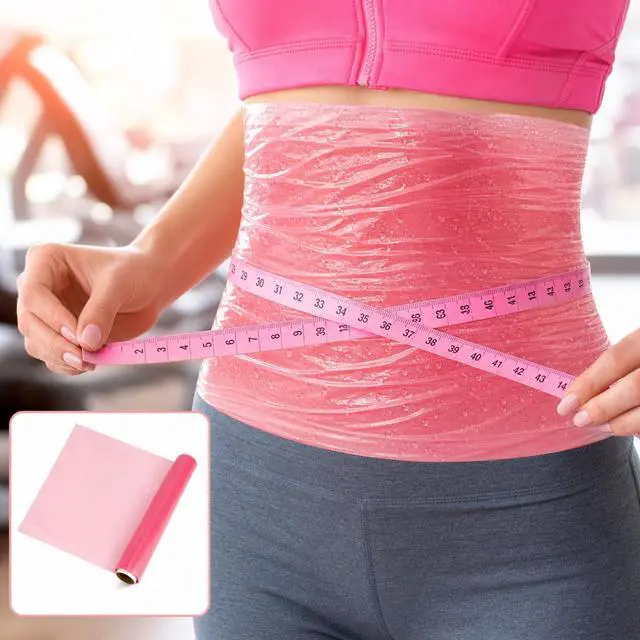 Alt view image 7 of 7 - 1 Rolls 60 Meters Pink Osmotic Plastic Body Wrap, Workout Sweat Enhancer Belly Stomach Wrap Thermal Burning, Body Workout Film Applicator Power Waist for Women