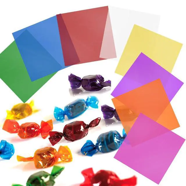 Alt view image 3 of 7 - Cellophane Wrap, 120pcs Cellophane Sheets, 8 Multi-Colors Colored Cellophane, 7.5x7.5 Inch Transparent Colored Plastic Wrap, Colored Cellophane Wrap for Christmas Valentine DIY Arts Crafts Decorations