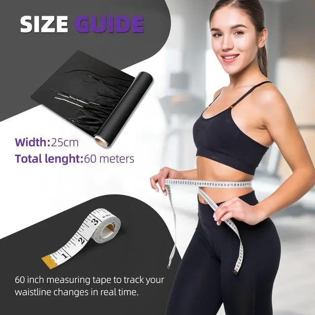 Alt view image 2 of 6 - 60 Meters Black Osmotic Plastic Body Wrap,Workout & Sweat Enhancer Stomach Film Body Applicator Power Wrap,DIY Sauna Wrap(1 Rolls)
