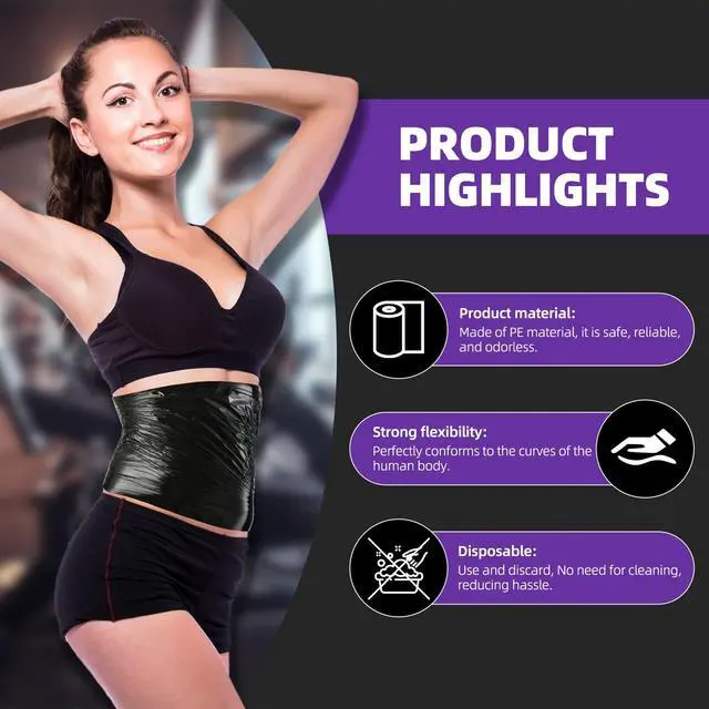 Alt view image 3 of 6 - 60 Meters Black Osmotic Plastic Body Wrap,Workout & Sweat Enhancer Stomach Film Body Applicator Power Wrap,DIY Sauna Wrap(1 Rolls)