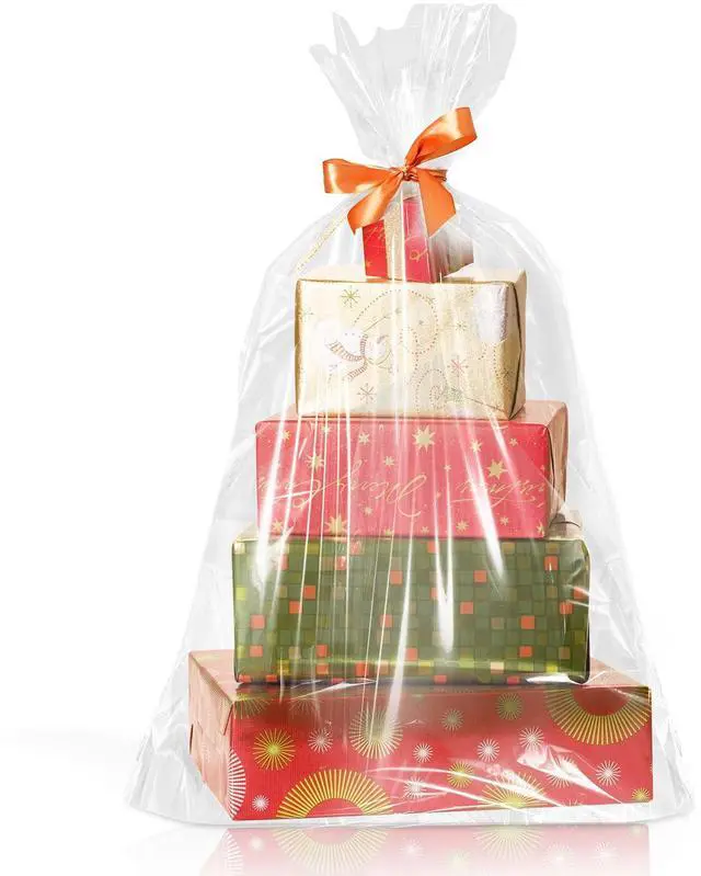 Main image of Extra Large Cellophane Wrap for Gift Baskets,40x50 Inches, 5 Pack | with Twist Ties, Cellophane Gift Bags, Plastic, For Gift Giving & Packaging Raffle Baskets, Easter, Baby Shower, Wedding